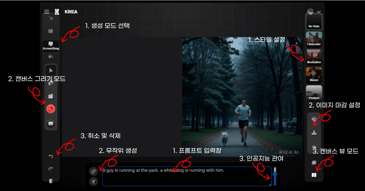 Krea Ai 이미지 생성 화면 설명